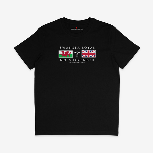 Swansea Loyal Wales and Union Flag T-shirt - Black