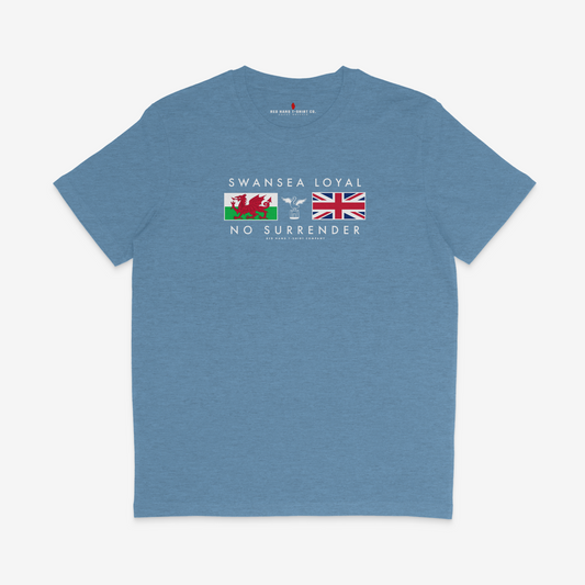 Swansea Loyal Wales and Union Flag T-shirt - Heather Blue